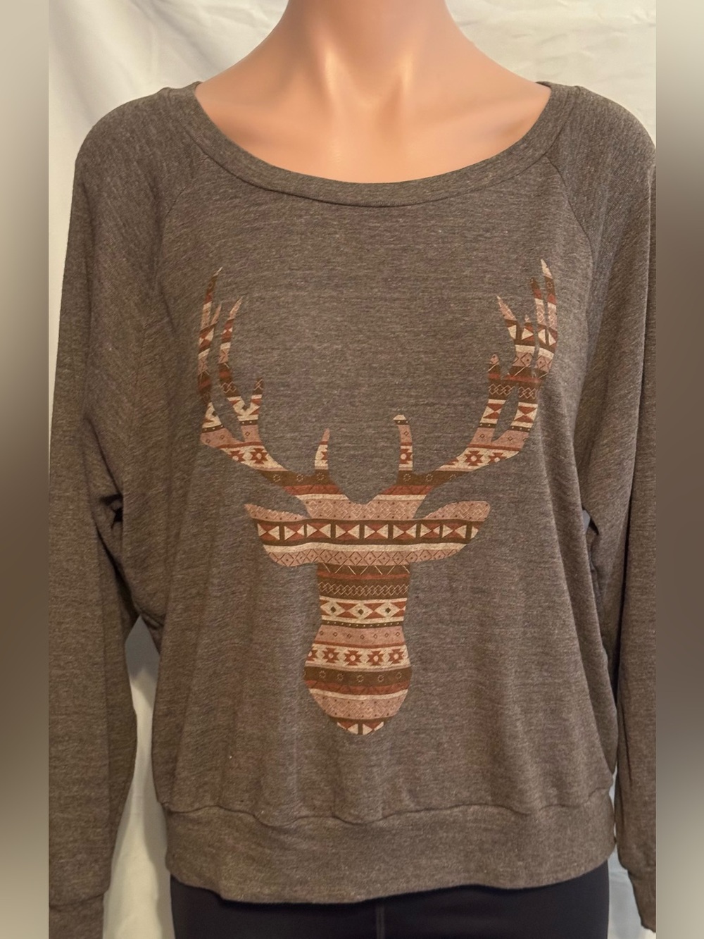 Cozy Light Brown Aztec Graphic Buck Deer  Sweatshirt